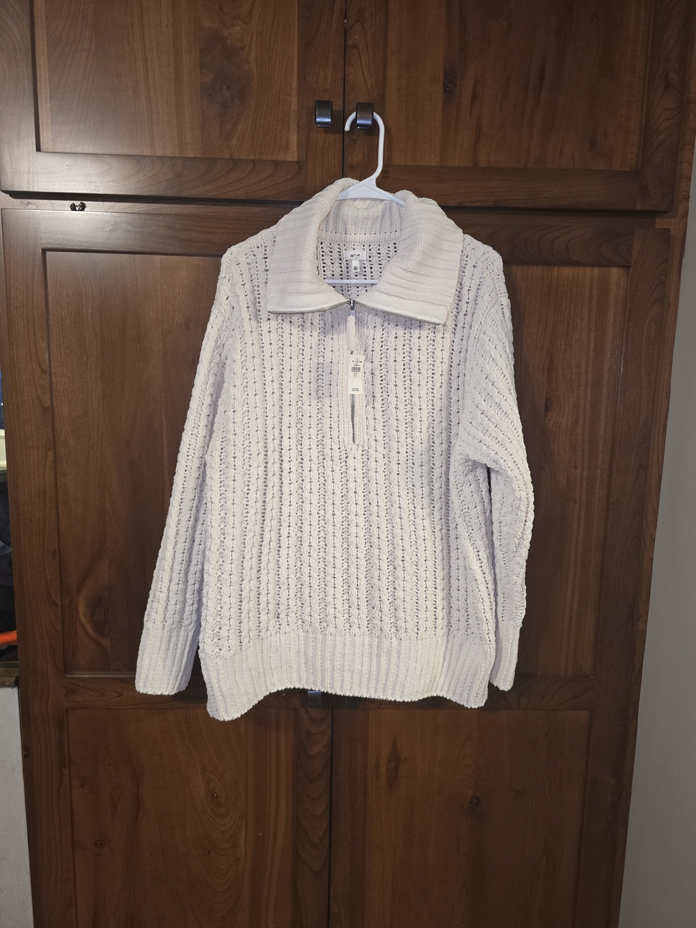 aerie Cream Open-Knit Half-Zip Cowl Sweater